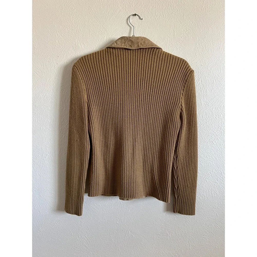 Vintage Leather Suede Knit Jacket Tan Zip Up Fitted Equestrian Minimal 90s‎